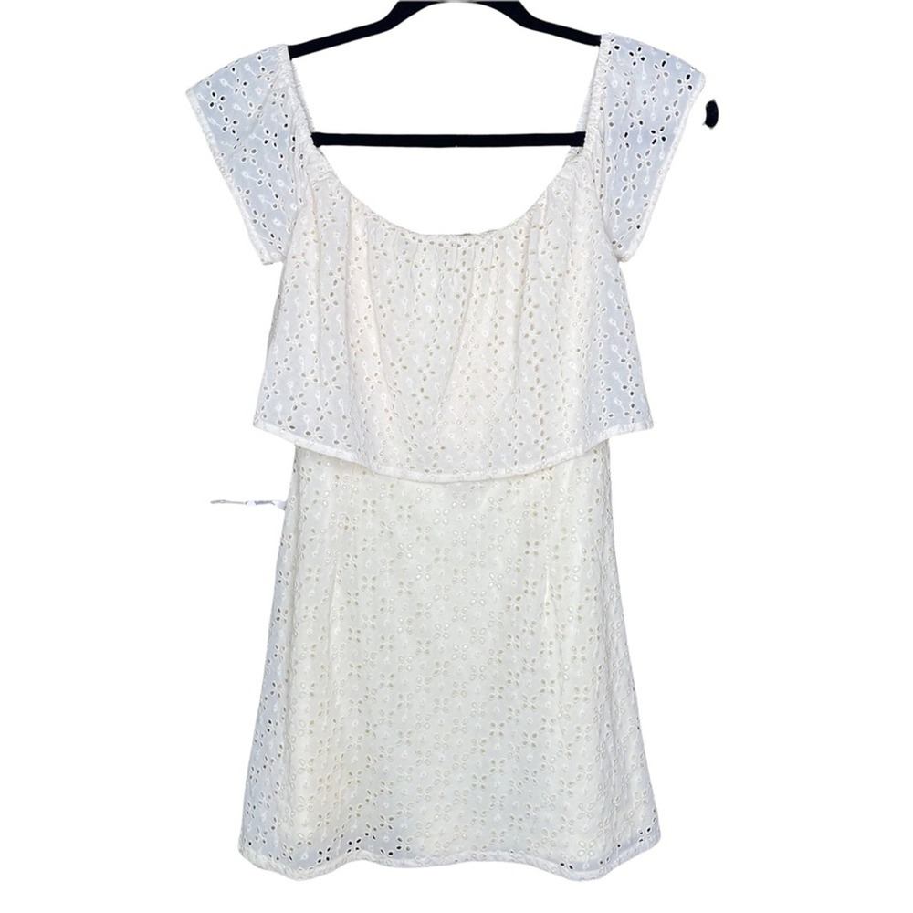 Tobi White Eyelet Lace Off Shoulder Ruffle Mini Dress MLDRD2014020013 Small